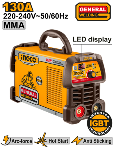 Imagen de SOLDADORA INVERTER 130A 220-240V MMA LED IGBT INGCO ING-MMA13059