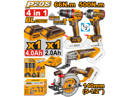 Imagen de KIT A BATERIA P20S 20V 4 PIEZAS BRUSHLESS MOTOR C/