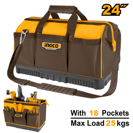 Imagen de BOLSO DE HERRAMIENTAS CON BASE REFORZADA 24" CON 18 BOLSILLOS HTBG09 INGCO