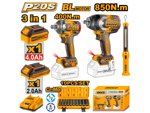 Imagen de KIT COMBO A BATERIA P20S 20V 2 LLAVES DE IMPACTO 4