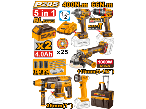 Imagen de KIT A BATERIA 20X P20S 5PCS BRUSHLESS MOTOR C/BATERIA CARGADOR BOLSO Y ACCES