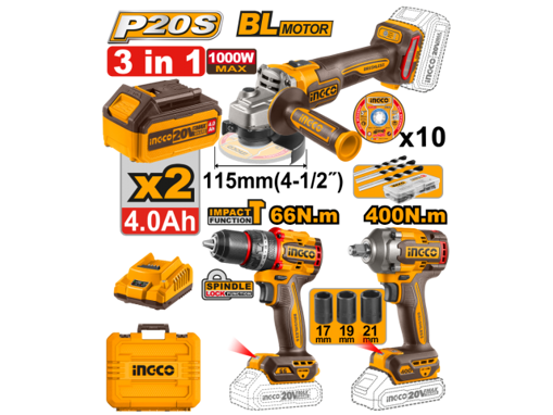 Imagen de KIT A BATERIA P20S 20V 3 PIEZAS BRUSHLESS MOTOR C/