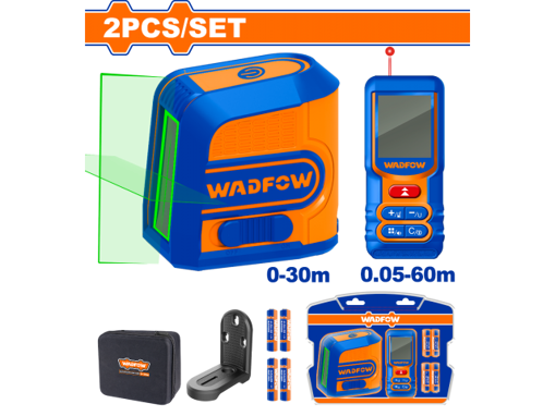 Imagen de SET MEDICION NIVEL LASER VERDE 30 MTS (WLE2M03) + MEDIDOR DE DISTANCIA 60 MTS (WDL1516) INCLUYE SOPORTE WADFOW - WLDK1401