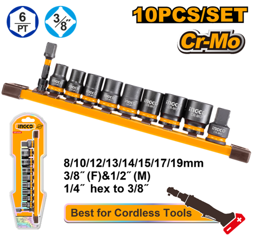 Imagen de SET X 10 DADOS DE IMPACTO 3/8" INGCO HKISSD38104