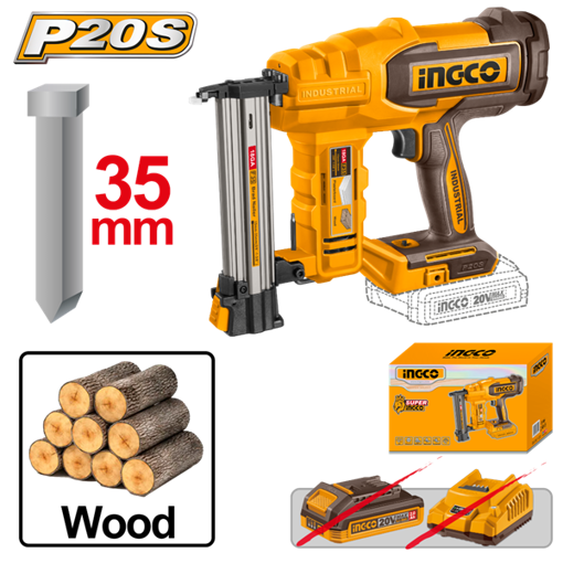 Imagen de CLAVADORA A BATERÍA P20S 20V 35MM C/ACCESORIOS INGCO CBNLI2005