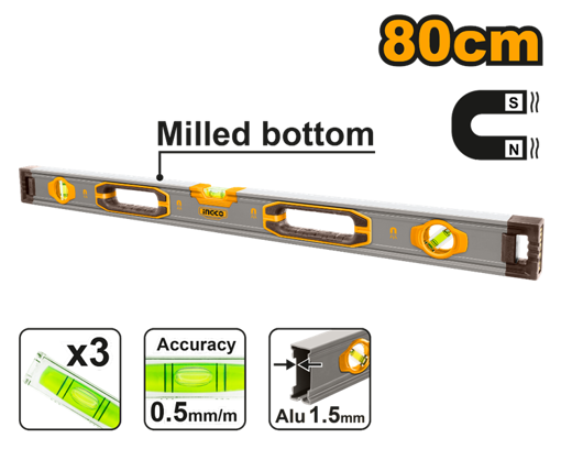 Imagen de NIVEL IMANTADO ALUMINIO 80CM INGCO HSL38080M